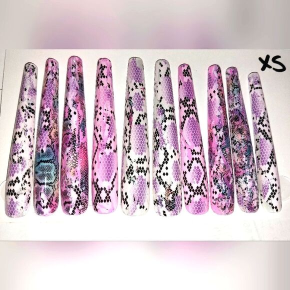 Hand crafted custom print 10pc 3xl acrylic press on nails sz XS - Picture 3 of 6